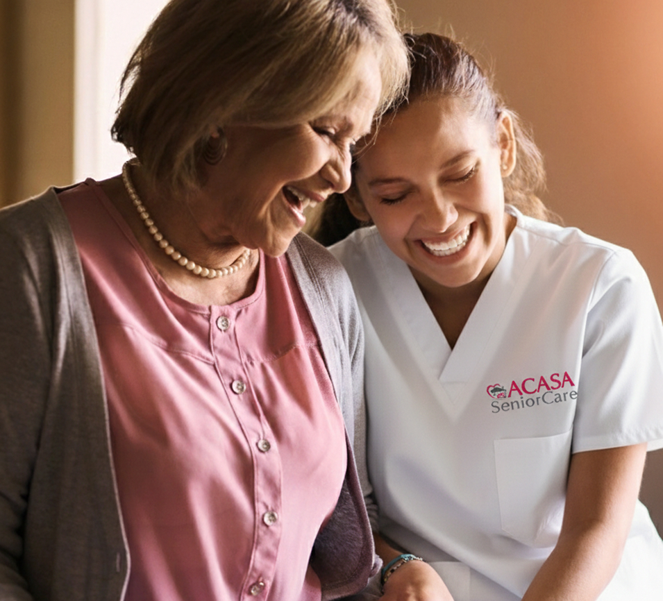 Caregiver providing support to an elderly woman